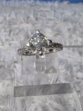 Moissanite Cushion Cut Sterling Silver Ring